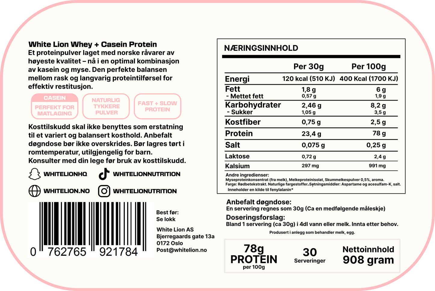 Whey Casein Strawberry Protein