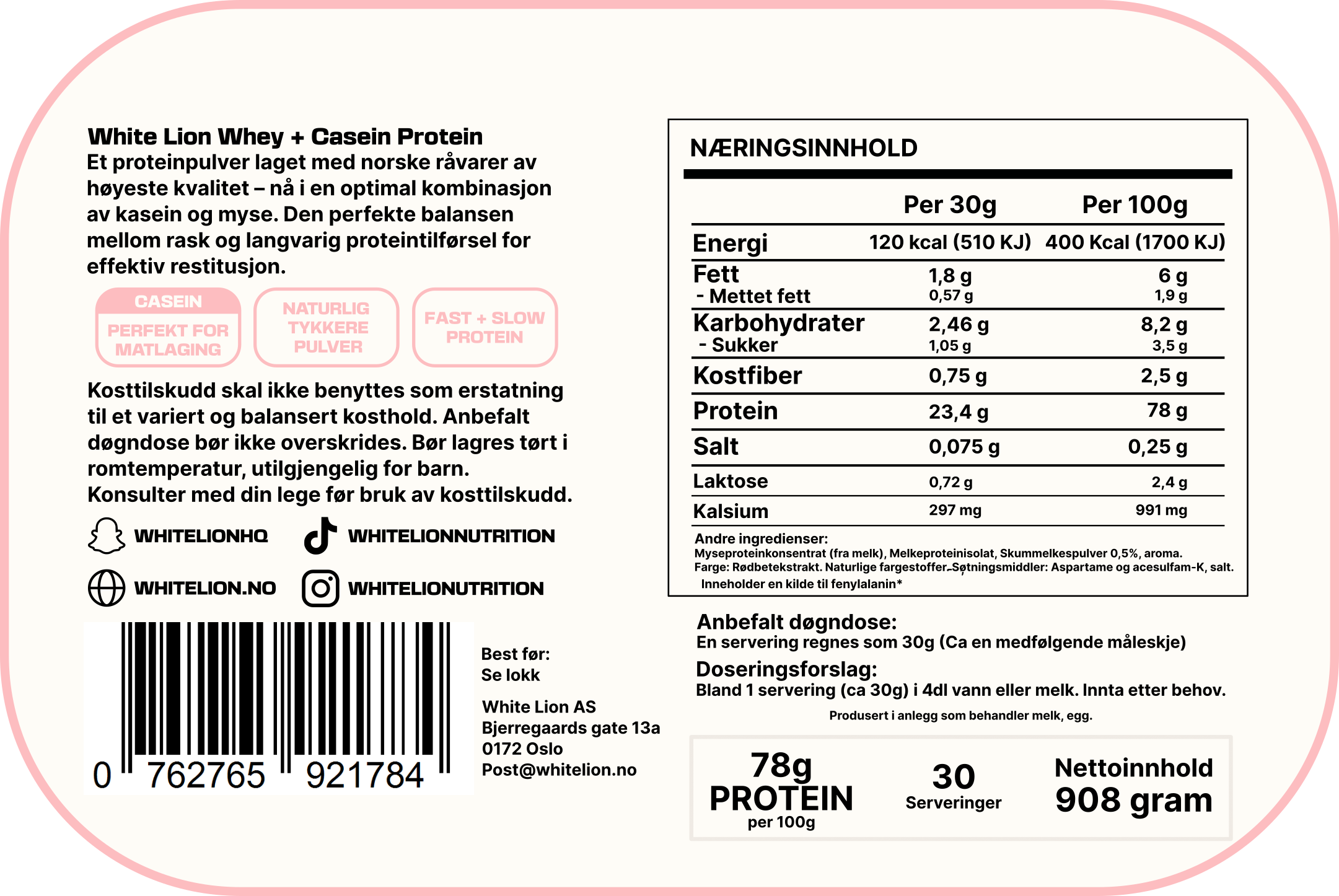 Whey Casein Strawberry Protein